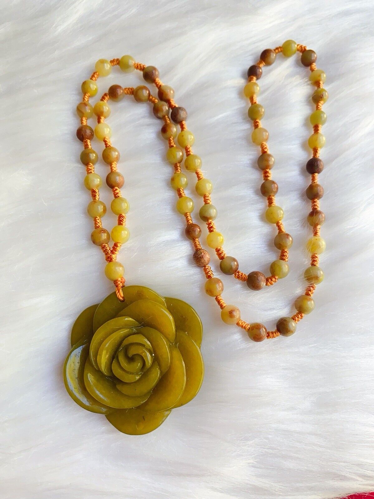 Real Natural Yellow Jade Pendant With Beaded Necklace