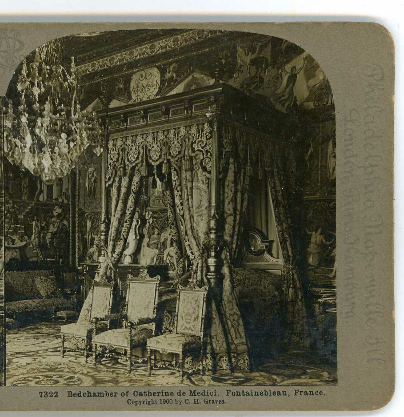 Bedchamber of Catherine de Medici Fontainebleu France Universal Stereoview 1900