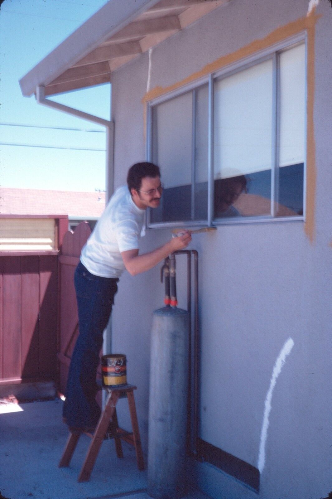 1974 Man Mustache Painting House Trim 70s Vintage 35mm Slide