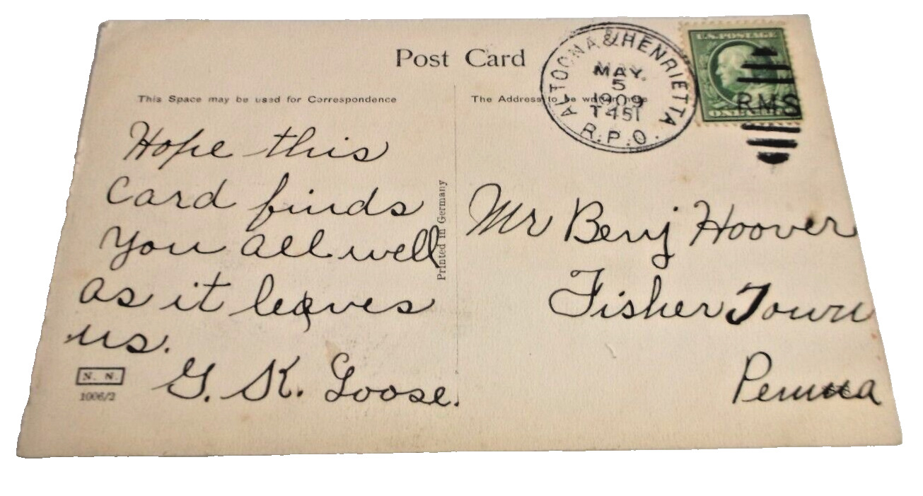 MAY 1909 PRR PENNSYLVANIA RAILROAD ALTOONA & HENRIETTA #451 RPO POST CARD