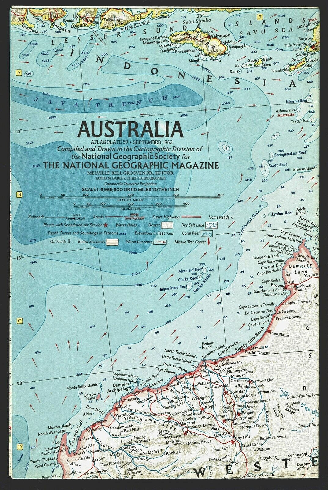 1963-9 September Vintage Original National Geographic Map AUSTRALIA - (357)