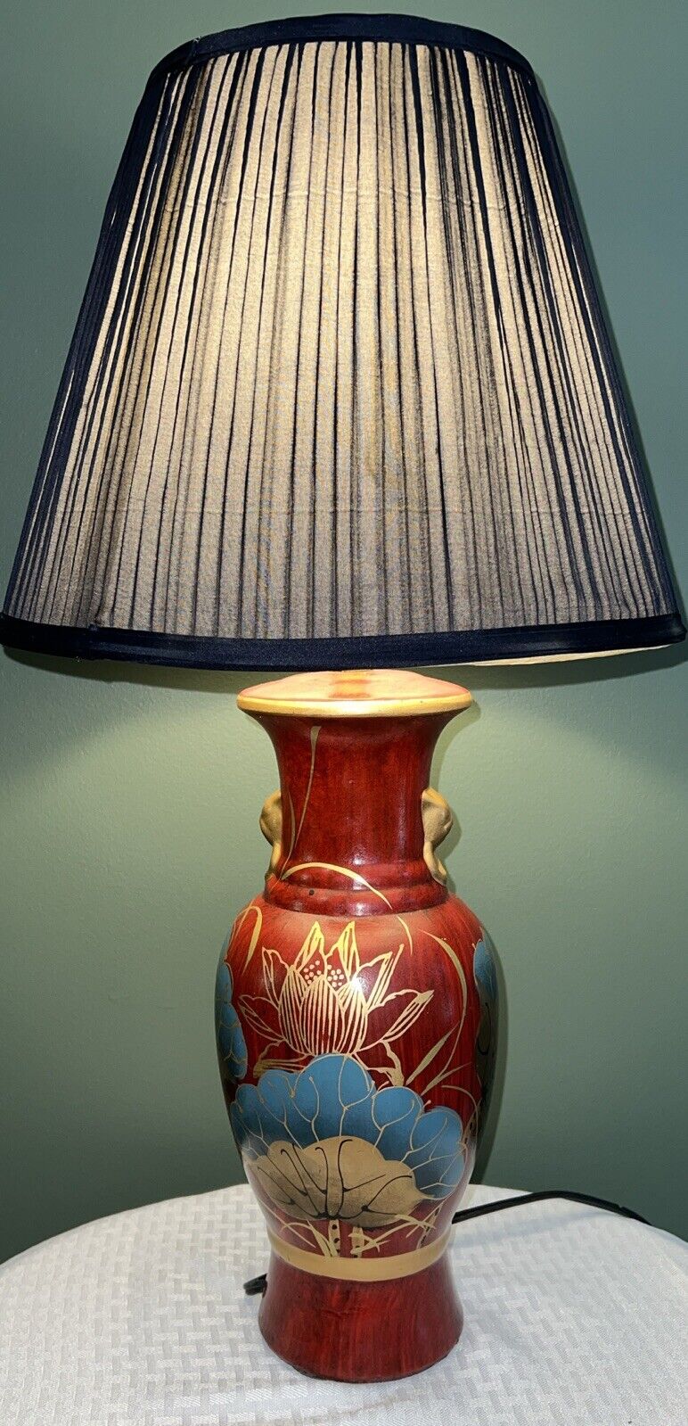 Vintage Asian Hand Painted Lamp-  Shade Not Included: Lamp Only