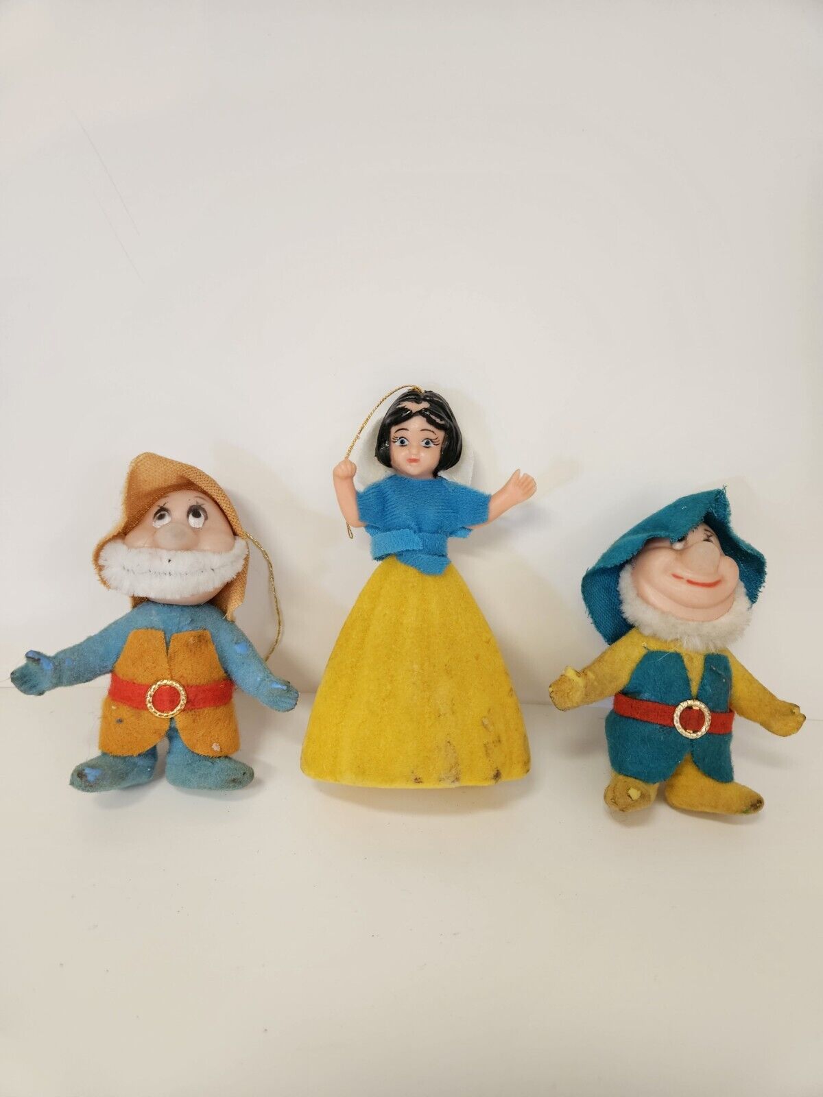 Vintage Walt Disney Productions Flocked Snow White Christmas Ornaments 