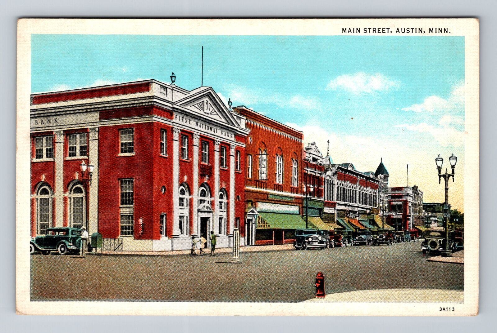 Austin MN-Minnesota, Main Street Scenic View, Bank, Antique Vintage Postcard