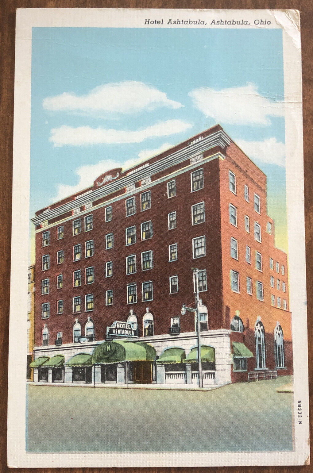 Hotel Ashtabula Ashtabula Ohio C.T. American Art Linen Postcard Postmarked 1949