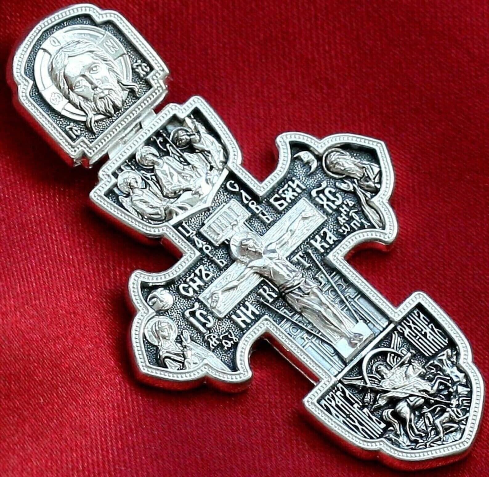 Russian Greek Orthodox Silver 925 Body Cross St George Warrior Holy Trinity Icon