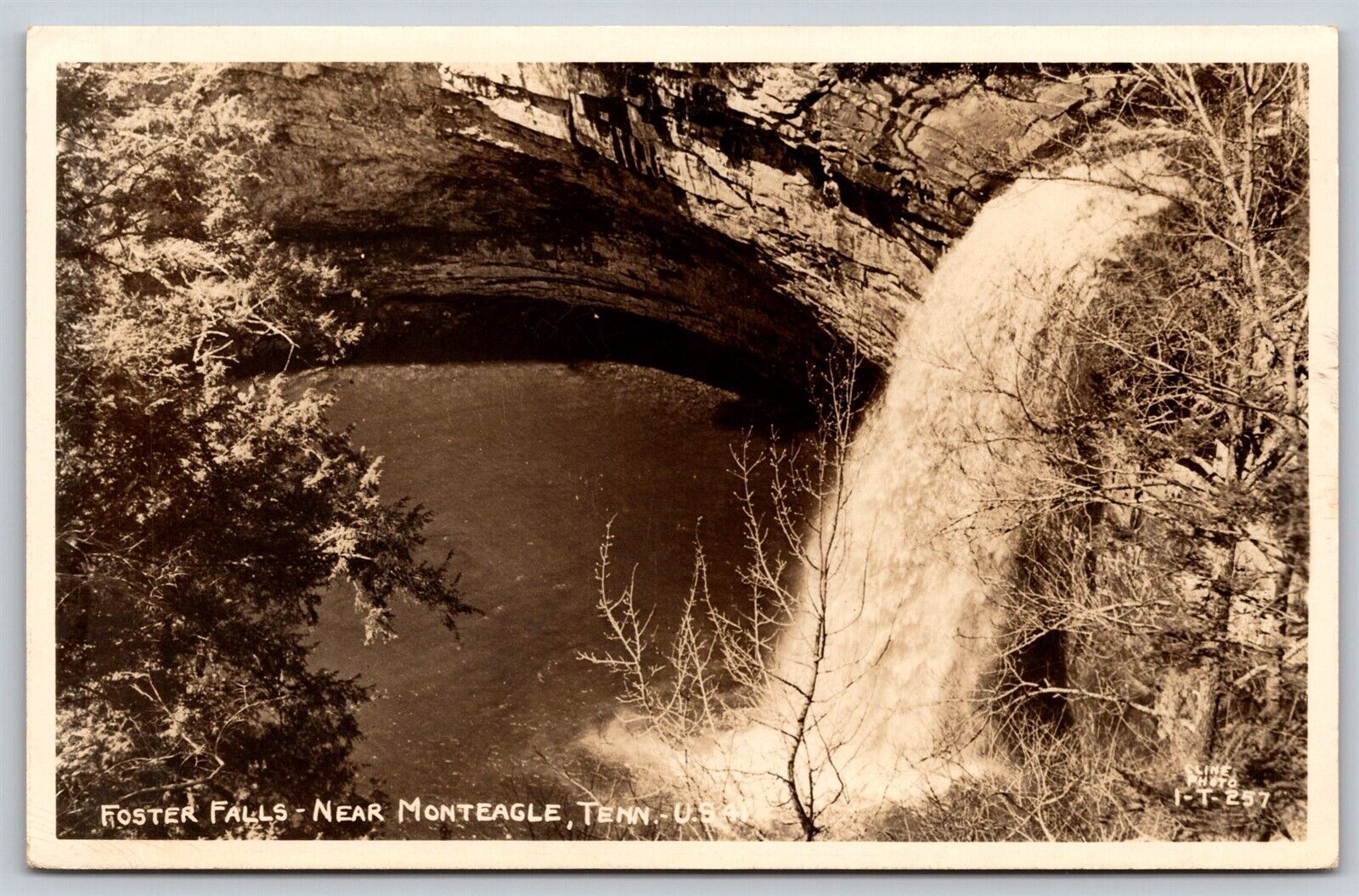 Postcard Foster Falls near Monteagle TN Tenn US 41 Cline I-T-257 RPPC V190