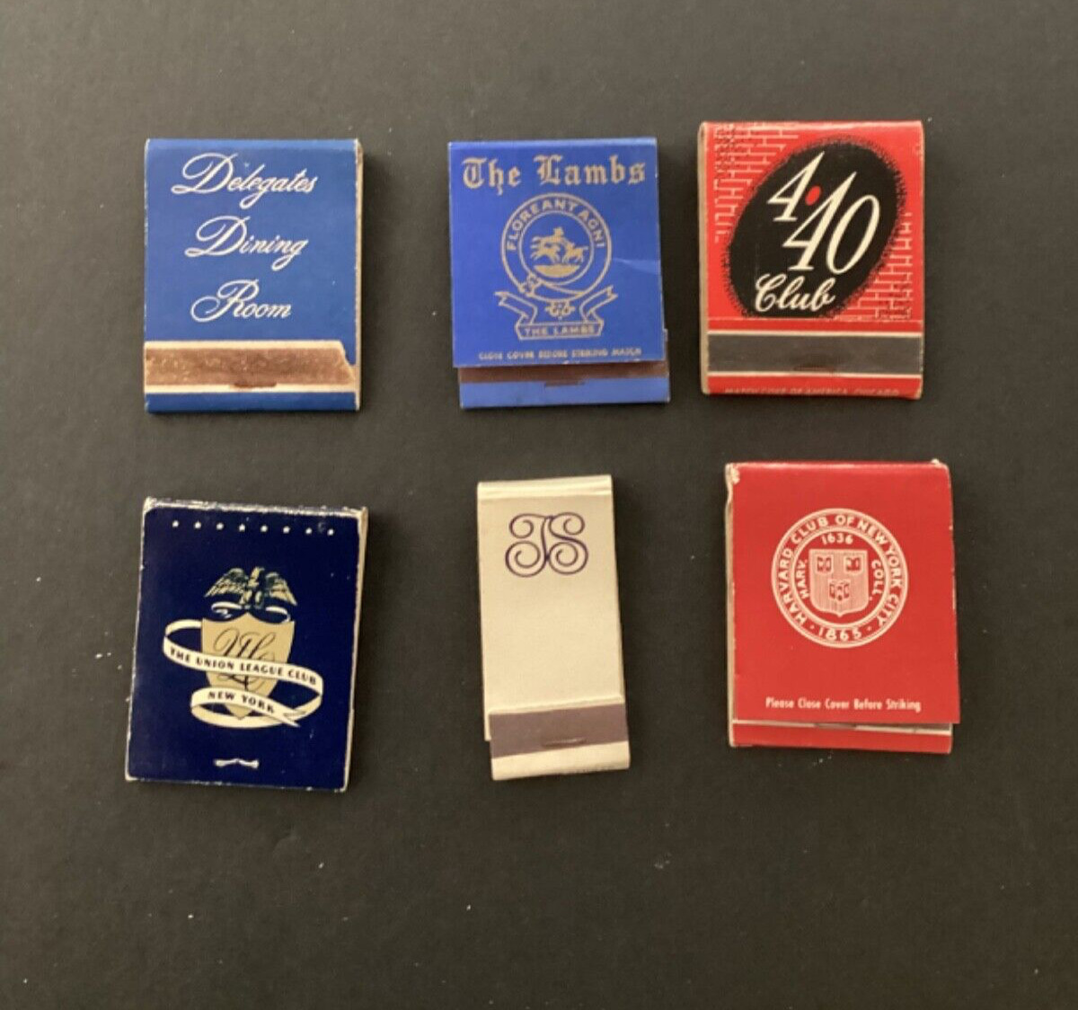 Vintage 6 matchbooks New York City NYC Social Clubs and Dining Clubs