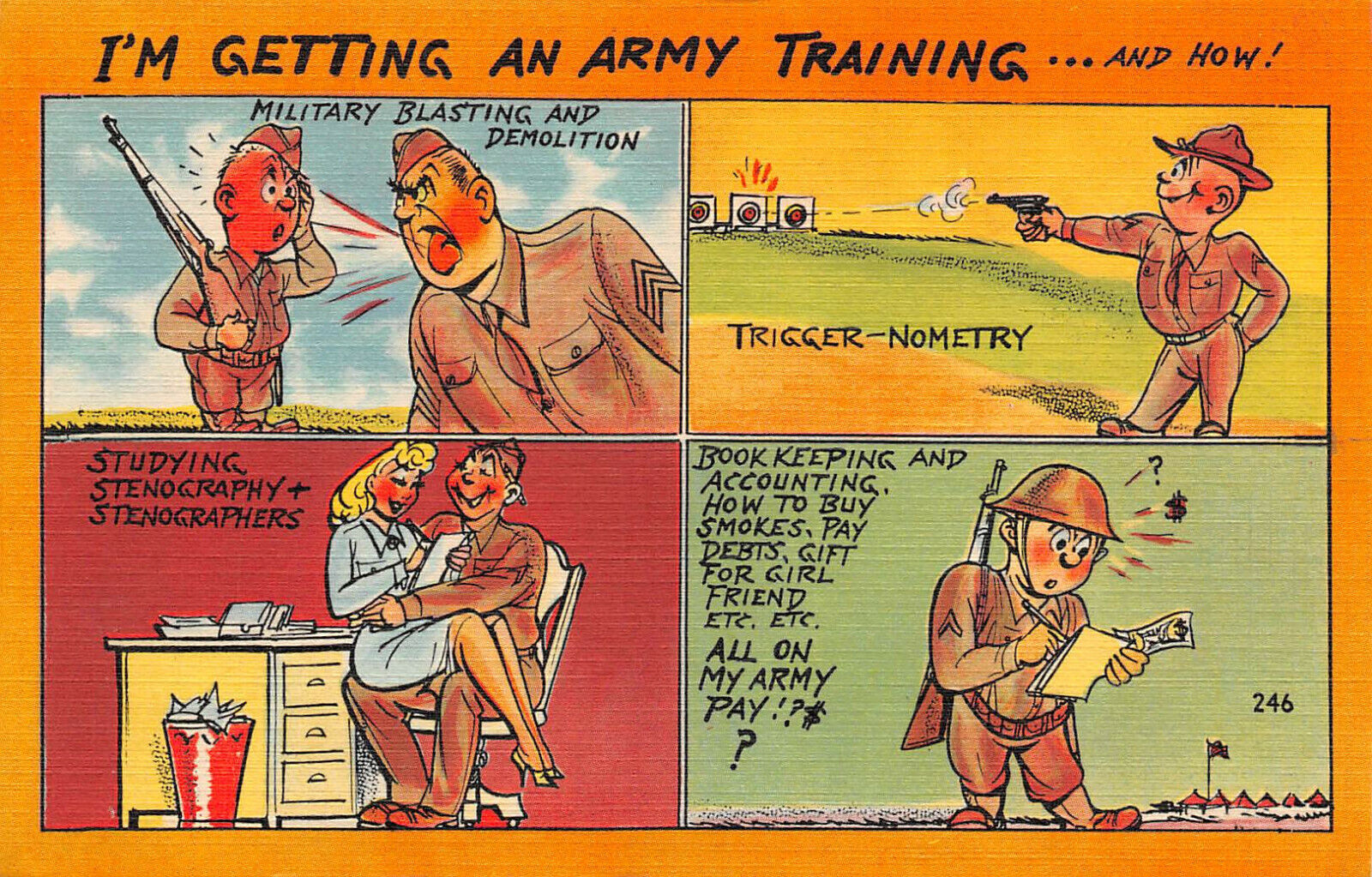 UPICK Postcard Comic I\'m Getting An Army Training And How WWII Unposted Linen PC