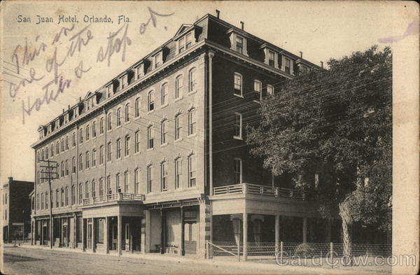 1906 Orlando,FL San Juan Hotel Rotograph Orange County Florida Postcard 1c stamp