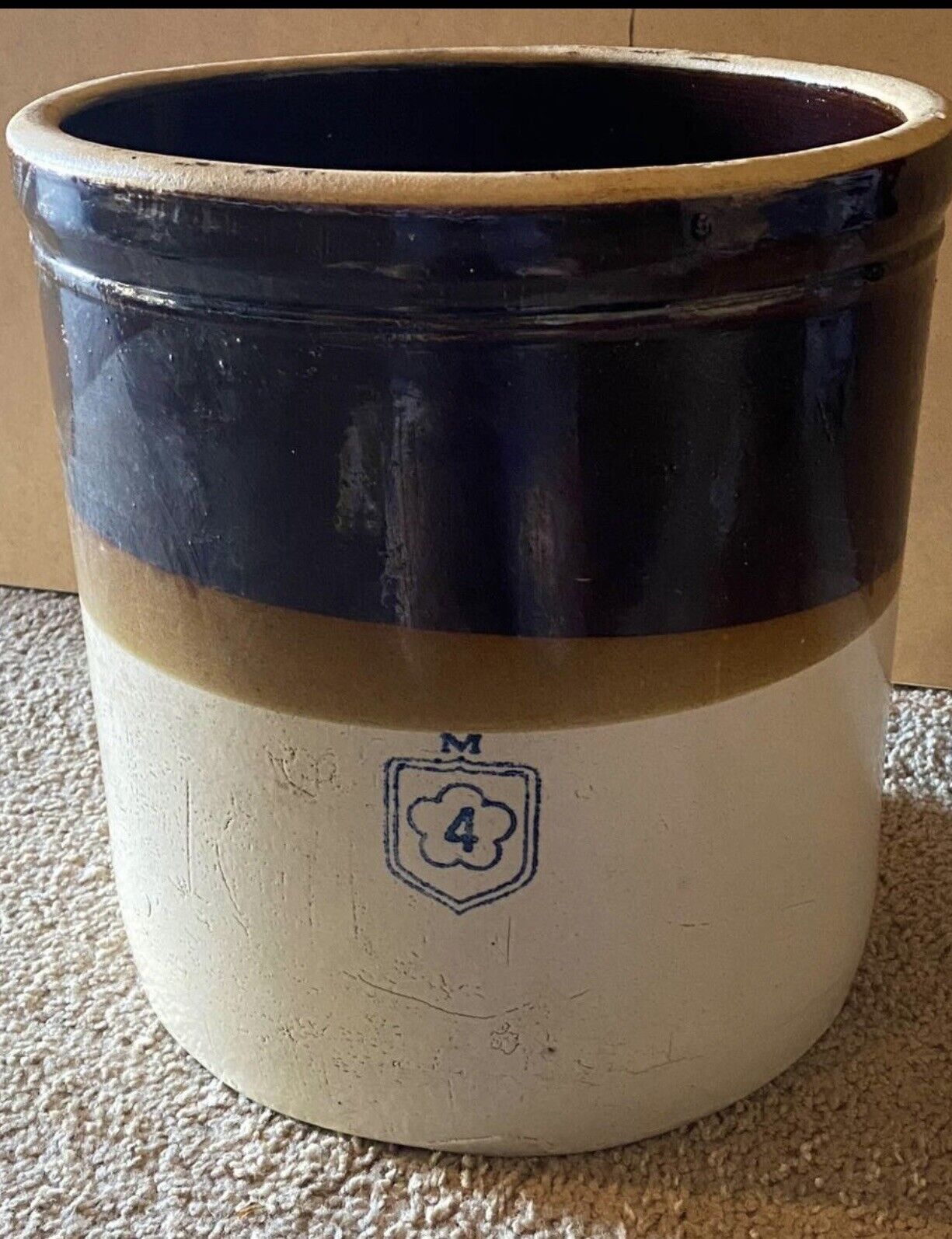 Antique Rustic 12” Nelson Mccoy 4 Gallon Salt Glaze Stoneware Butter Churn Crock