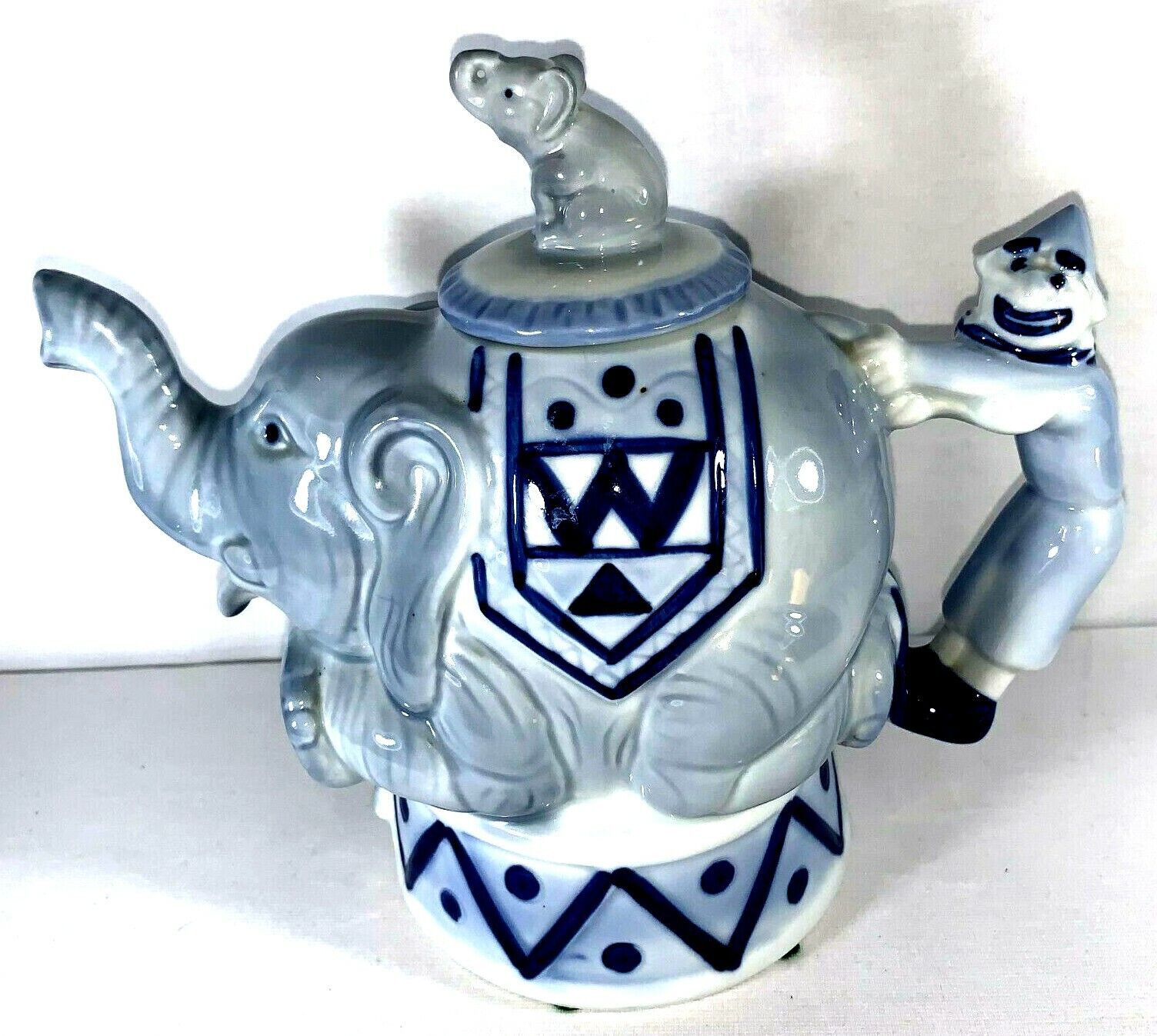 Vintage Roy Simpson J. Luber Circus Elephant Teapot With Clown Handle/Bombay Co.