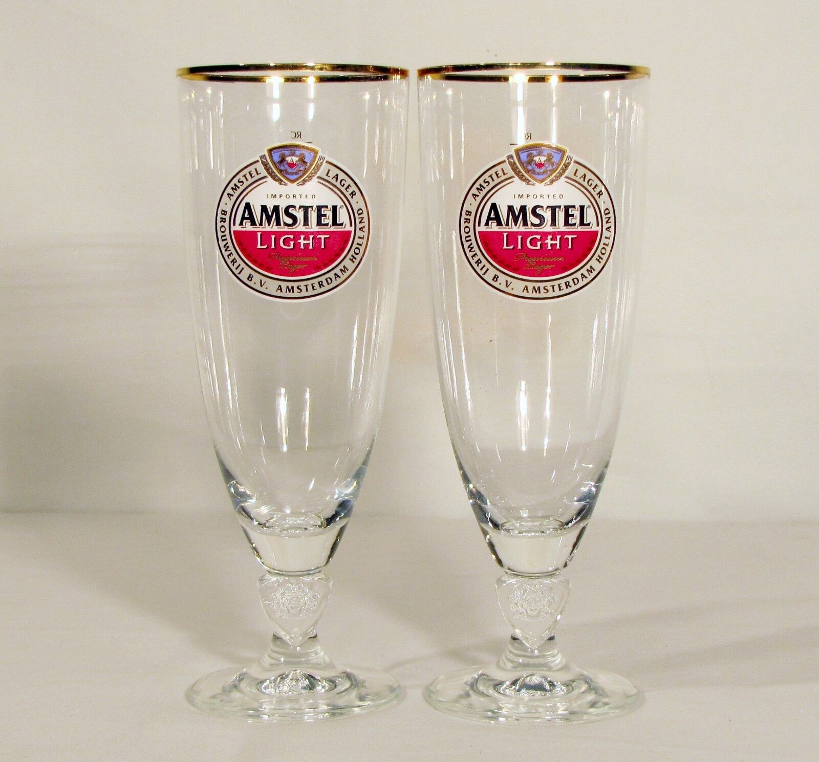(12 Glasses) NOS New AMSTEL LIGHT Premium Lager Beer Chalice Footed Bar  33cl