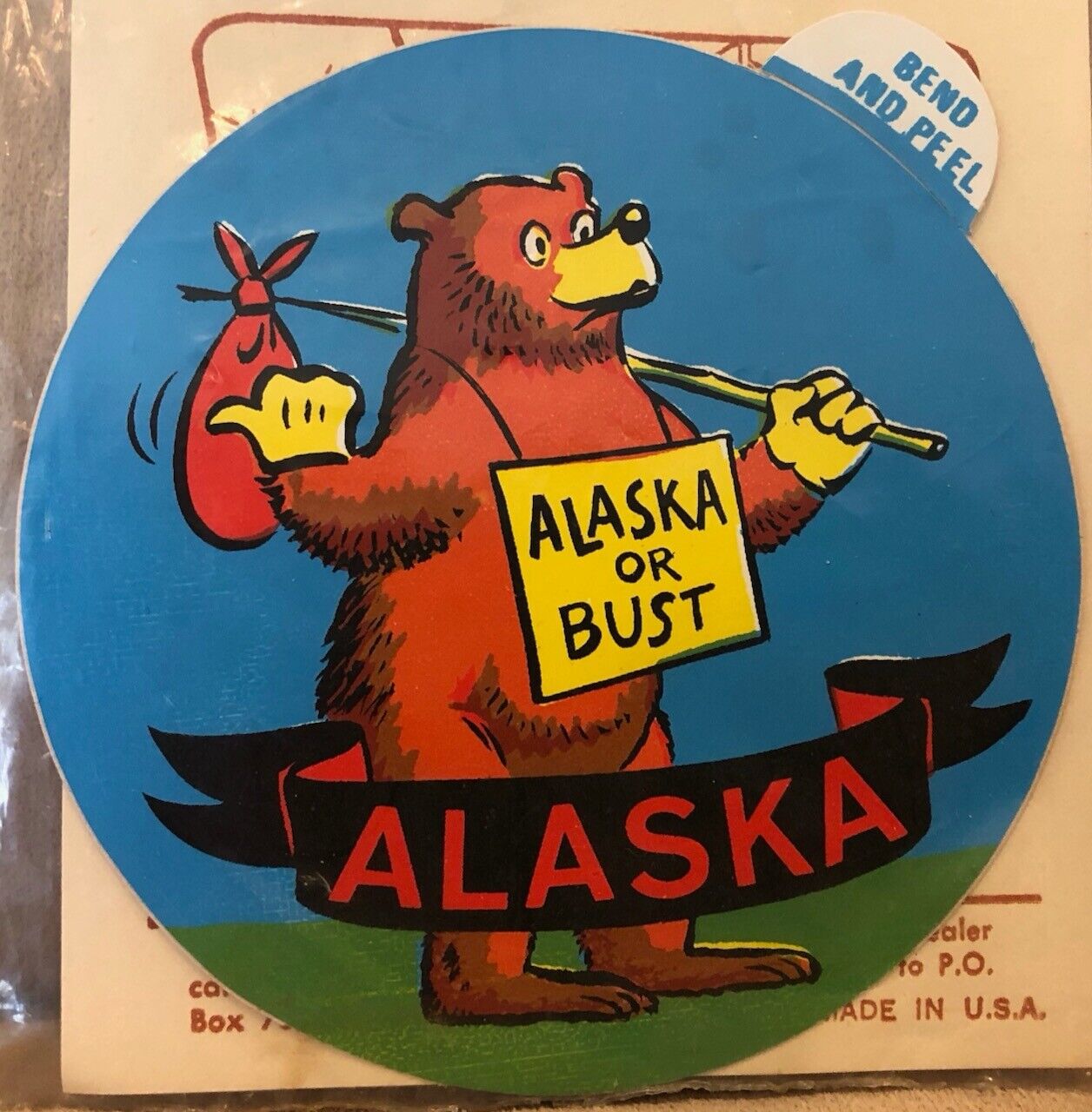 Vintage ALASKA Sticker Presskal Impko Decal Souvenir State Travel Bear