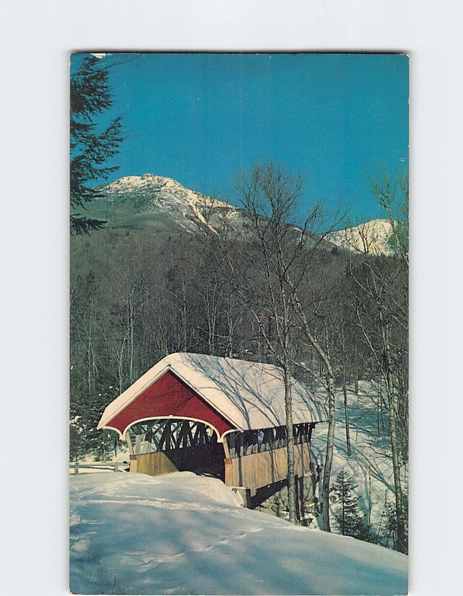 Postcard Flume Covered Bridge & Mount Liberty Franconia Notch New Hampshire USA