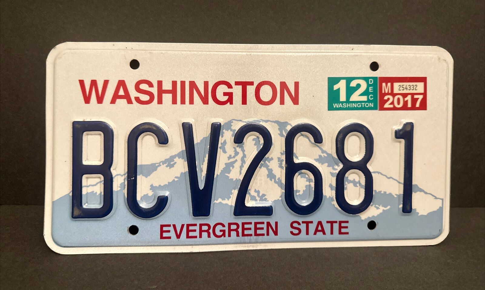 United States Washington Evergreen State License Plate BCV 2681 w/Stickers, MINT