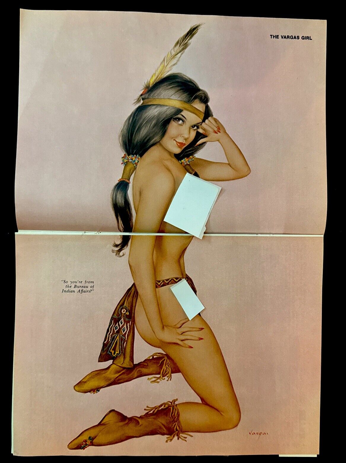 VARGAS GIRL April 1973 Playboy Pin-Up Original Cute Indian Wearing Moccasins