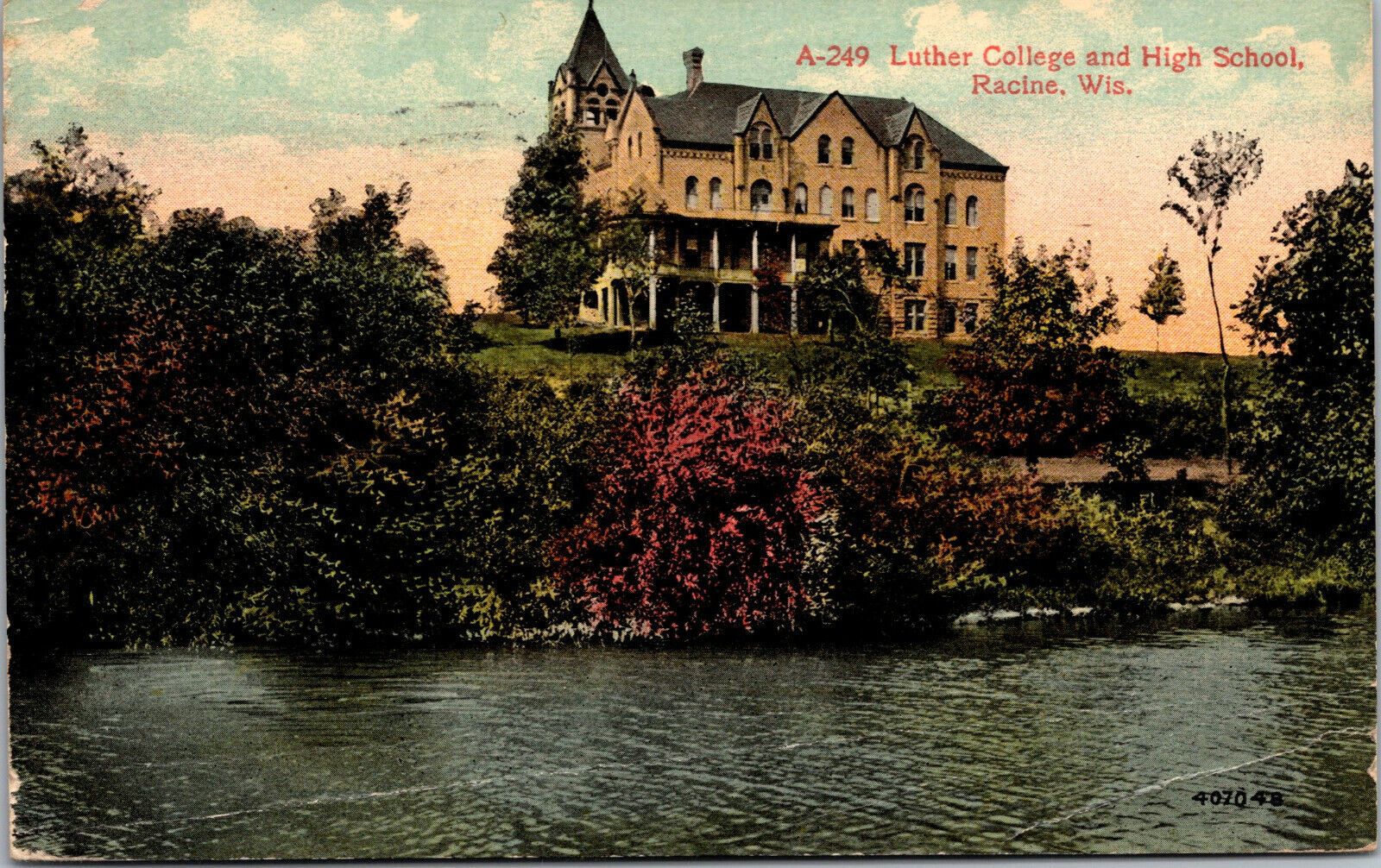 Vtg 1910s Luther College and High School Racine Wisconsin WI Antique Postcard