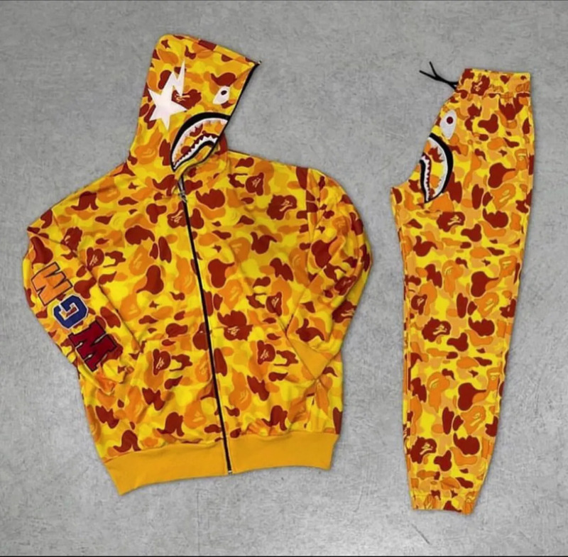 Embroidered Bape Tracksuit Set - Yellow