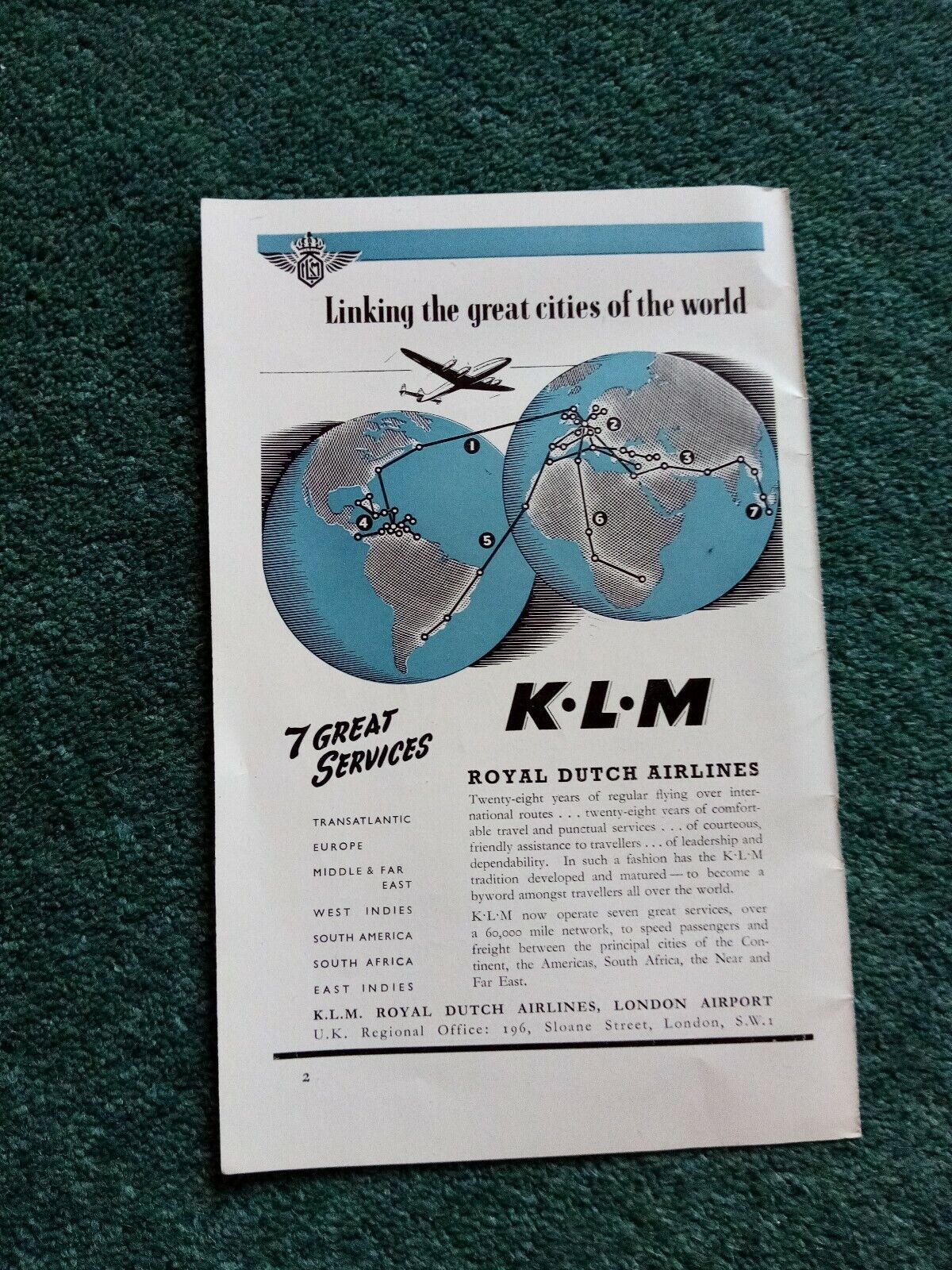 A3h Ephemera 1948 advert k l m Royal Dutch airlines