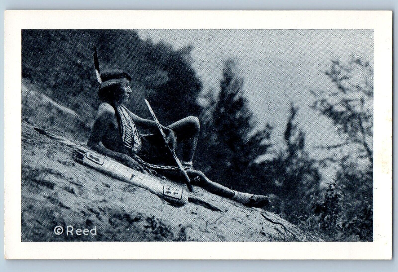 St. Paul Minnesota MN Postcard End The Day Sun set Indian Rests Shore Lake  c194