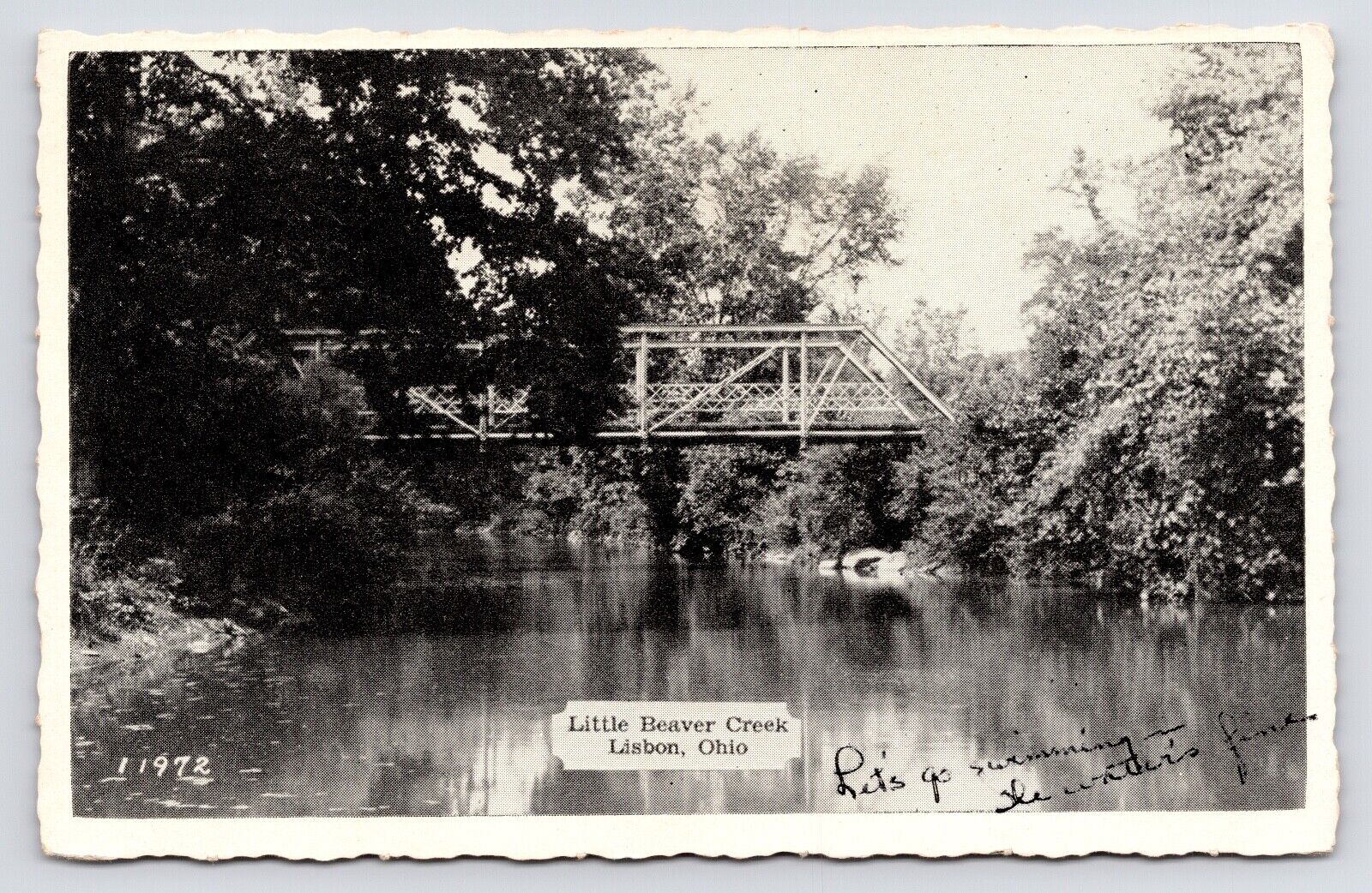c1940s Little Beaver Creek Truss Bridge Swimming Hole Lisbon Ohio OH Postcard