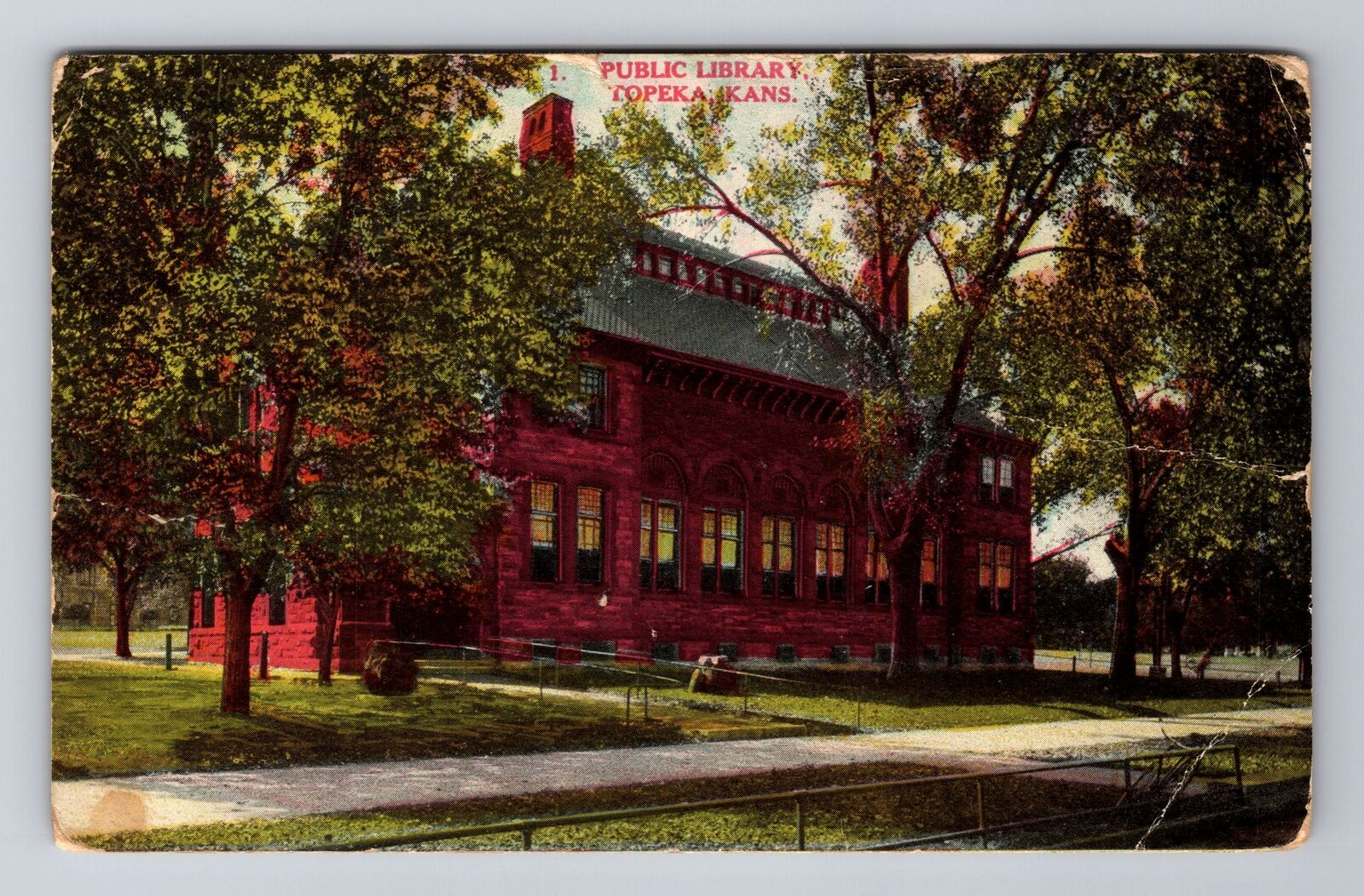 Topeka KS-Kansas, Public Library, Antique, Vintage Souvenir Postcard