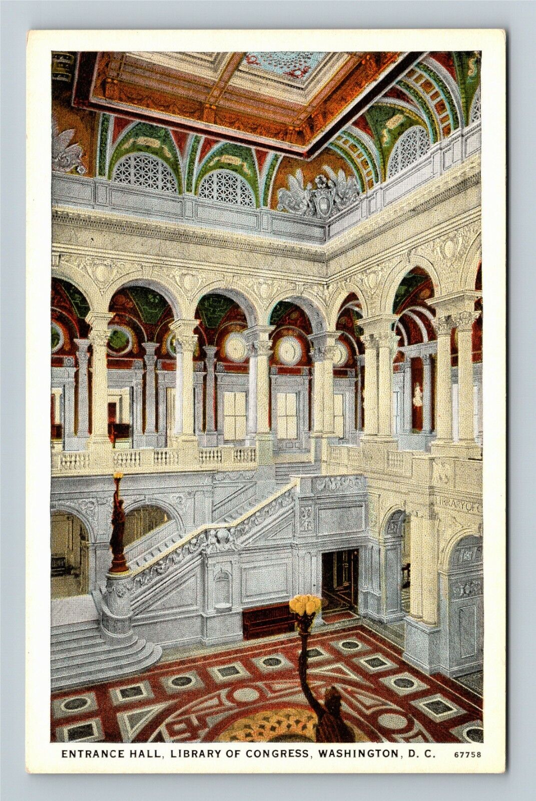 Washington D. C., Entrance Hall, Library Congress, Vintage Postcard