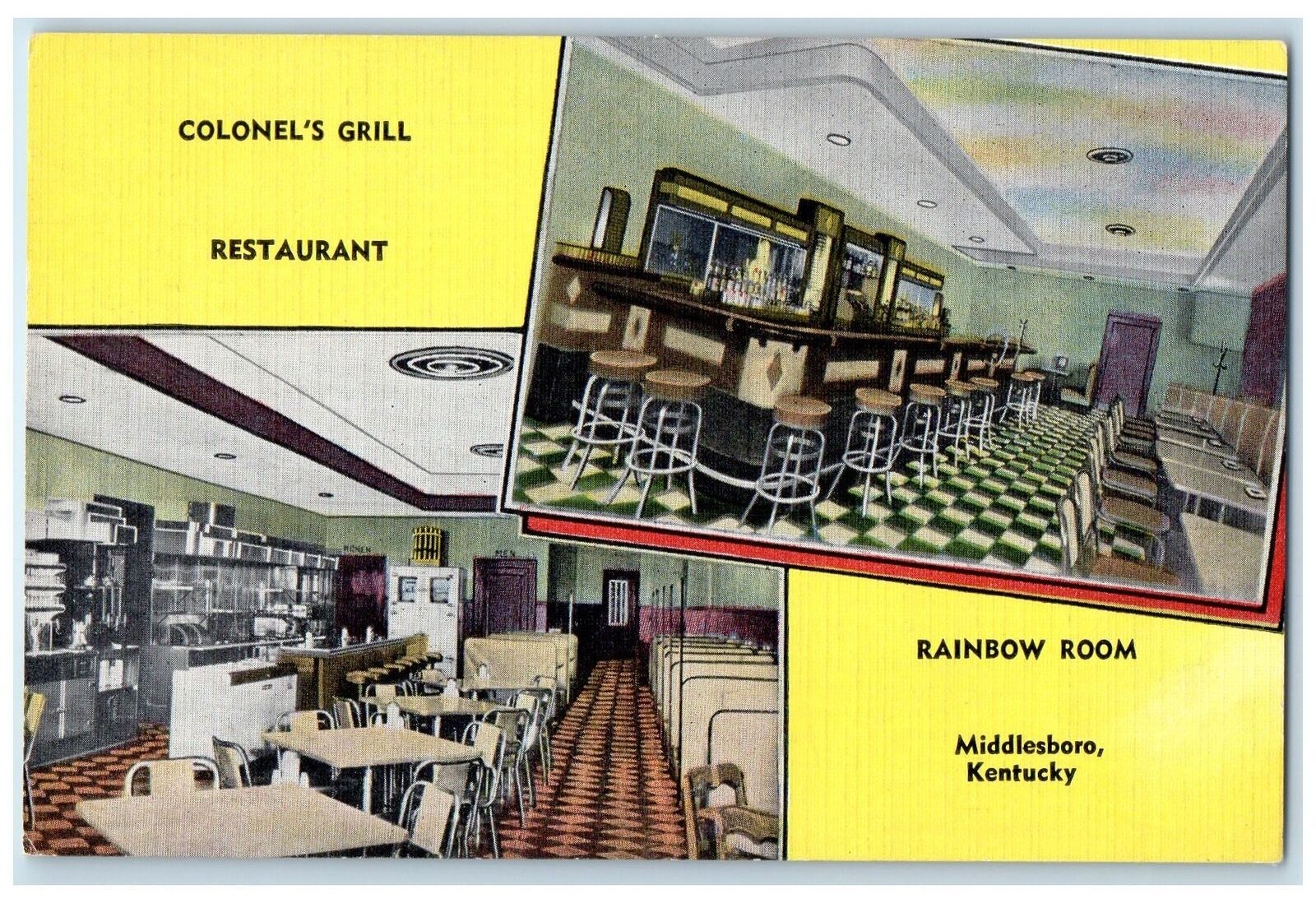 c1940's Colonel's Grill Restaurant Interior Middlesboro Kentucky KY Postcard