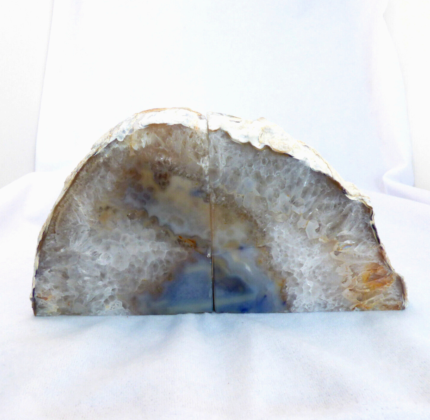 Grey Agate Bookend Set X Large Polished Geode with Quartz Crystal 2134g 22cm