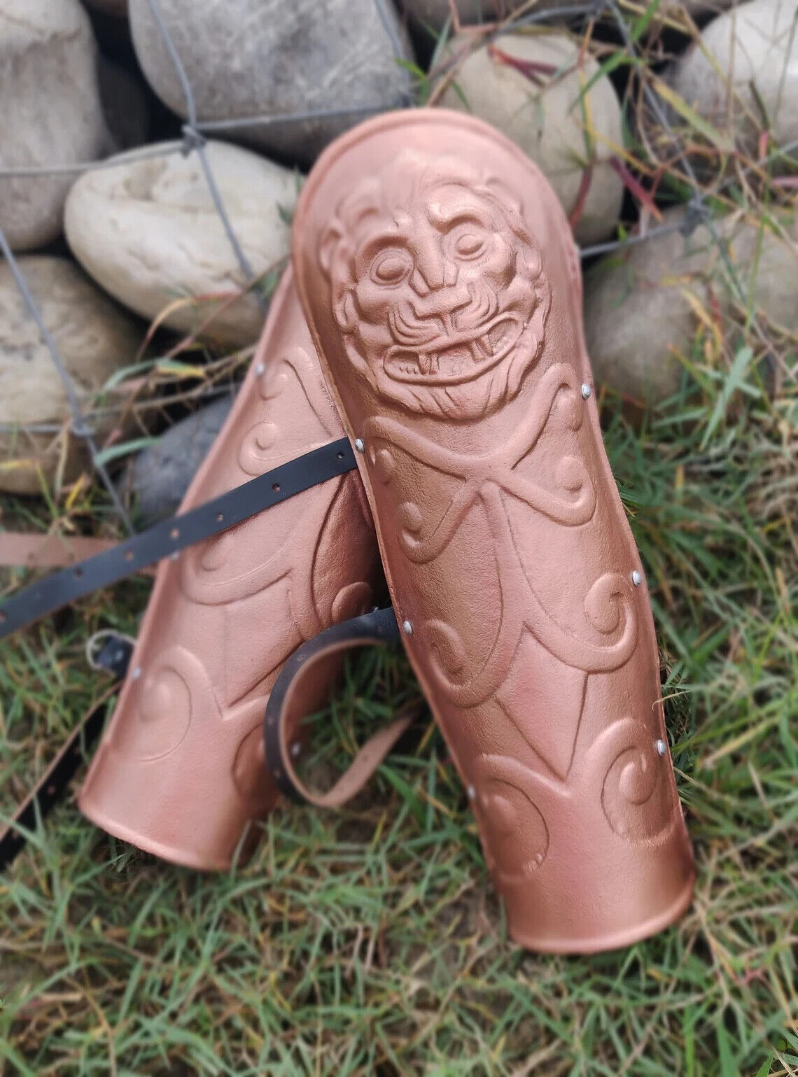 Fantasy Lion Antique Leg Pair | Medieval Copper Antique Lion Legs Armour Greave