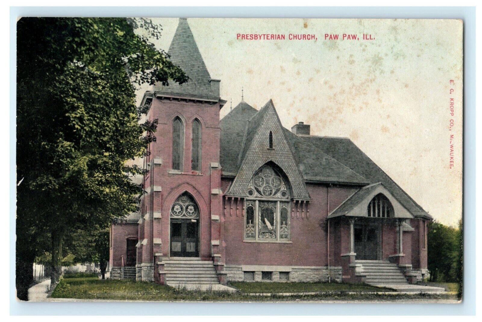 Presbyterian Church Paw Paw Illinois c1910 Vintage Antique Postcard