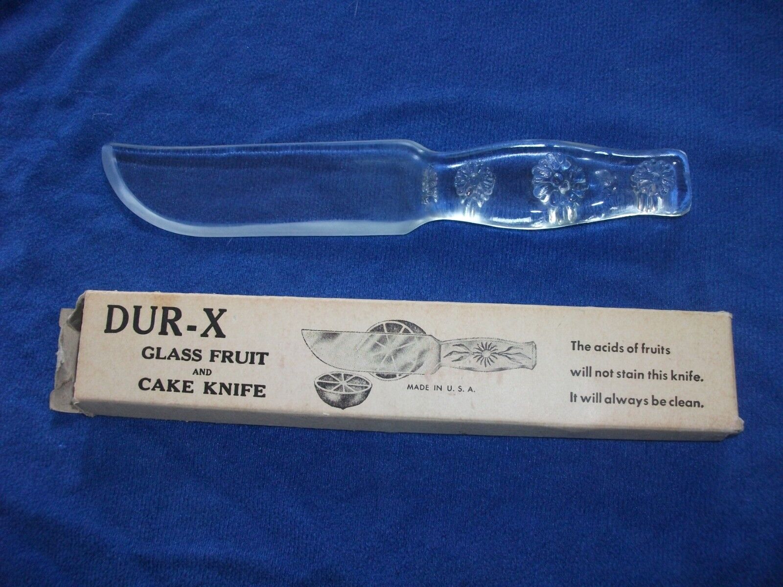 Vintage DUR-X  Glass  Fruit and Cake Knife in original Box