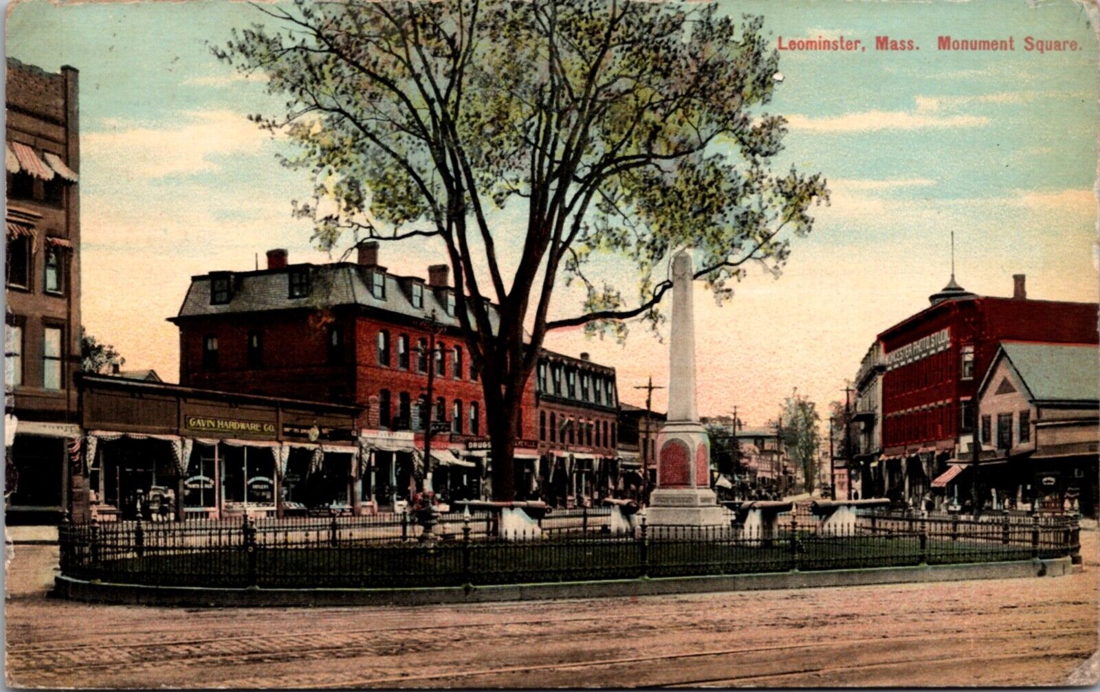 Postcard Monument Square in Leominster, Massachusetts