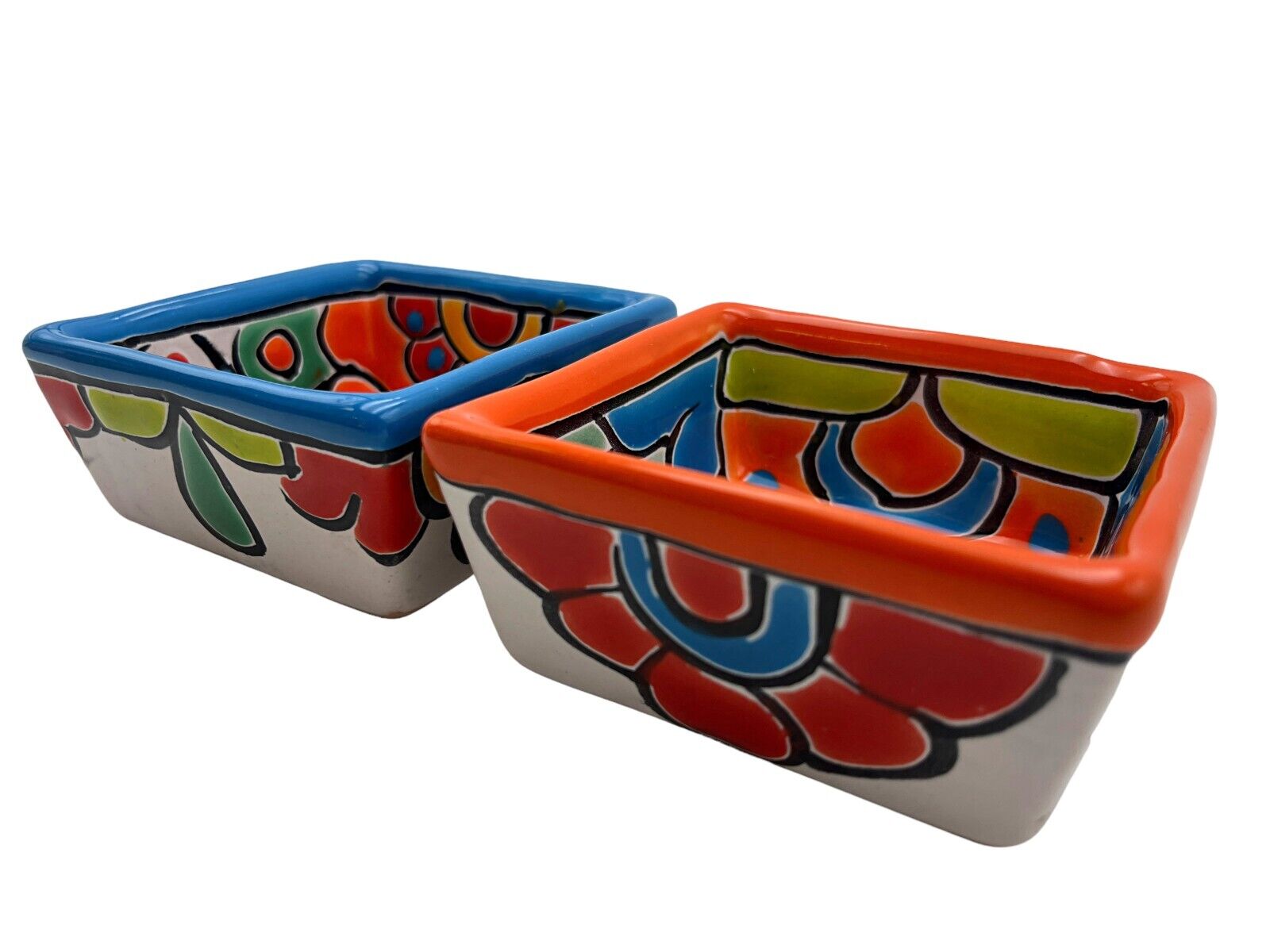 Talavera Candy Dish 2 Square Handmade Hand Painted Kitchen Mexican Pottery 3.5”