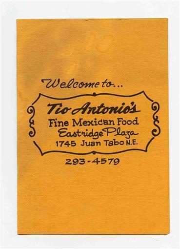 The Antonio\'s Fine Mexican Food Menu Juan Tabo NE Albuquerque New Mexico 
