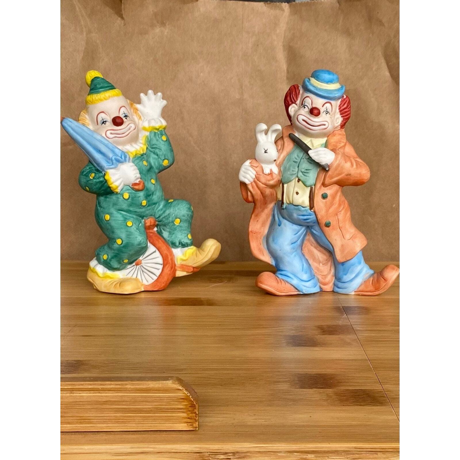 Vintage 1986 Enesco Porcelain Clown Figurines - Set of 2