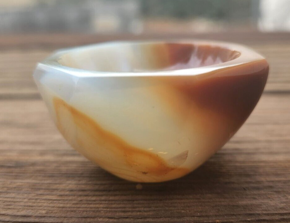 NATURAL CARNELIAN OCTAGON FACETED STONE HANDCARVED GEMSTONE BOWL [7]