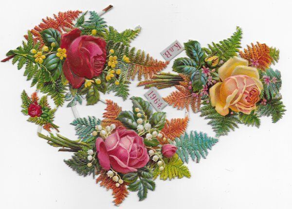 1888 Chromo de Coupis, French, BOTANICALS, Ferns & ROSEs, Antique, Diecut, S