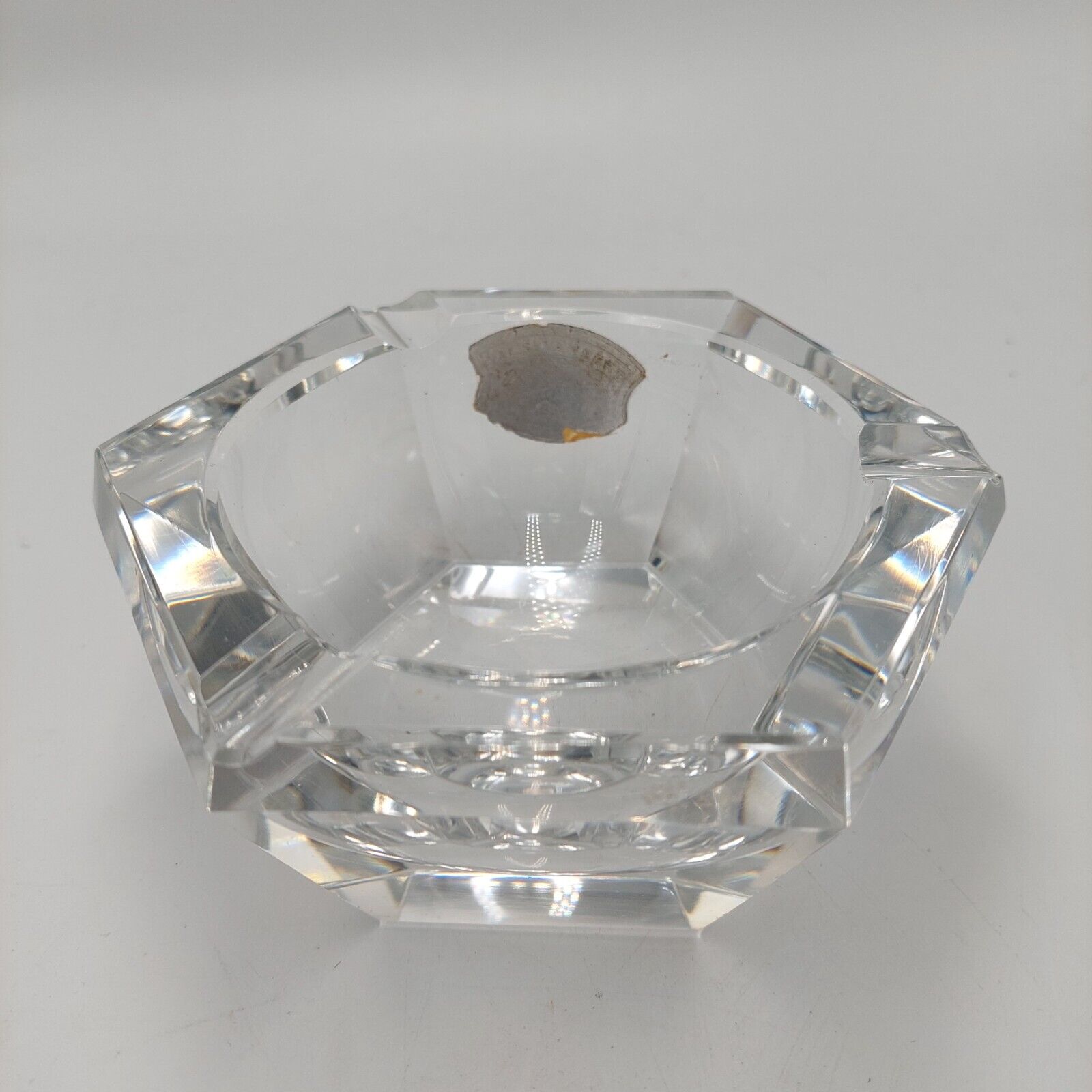 Vintage Val Saint Lambert Clear Cut Glass Crystal Square Belgium Sticker Ashtray