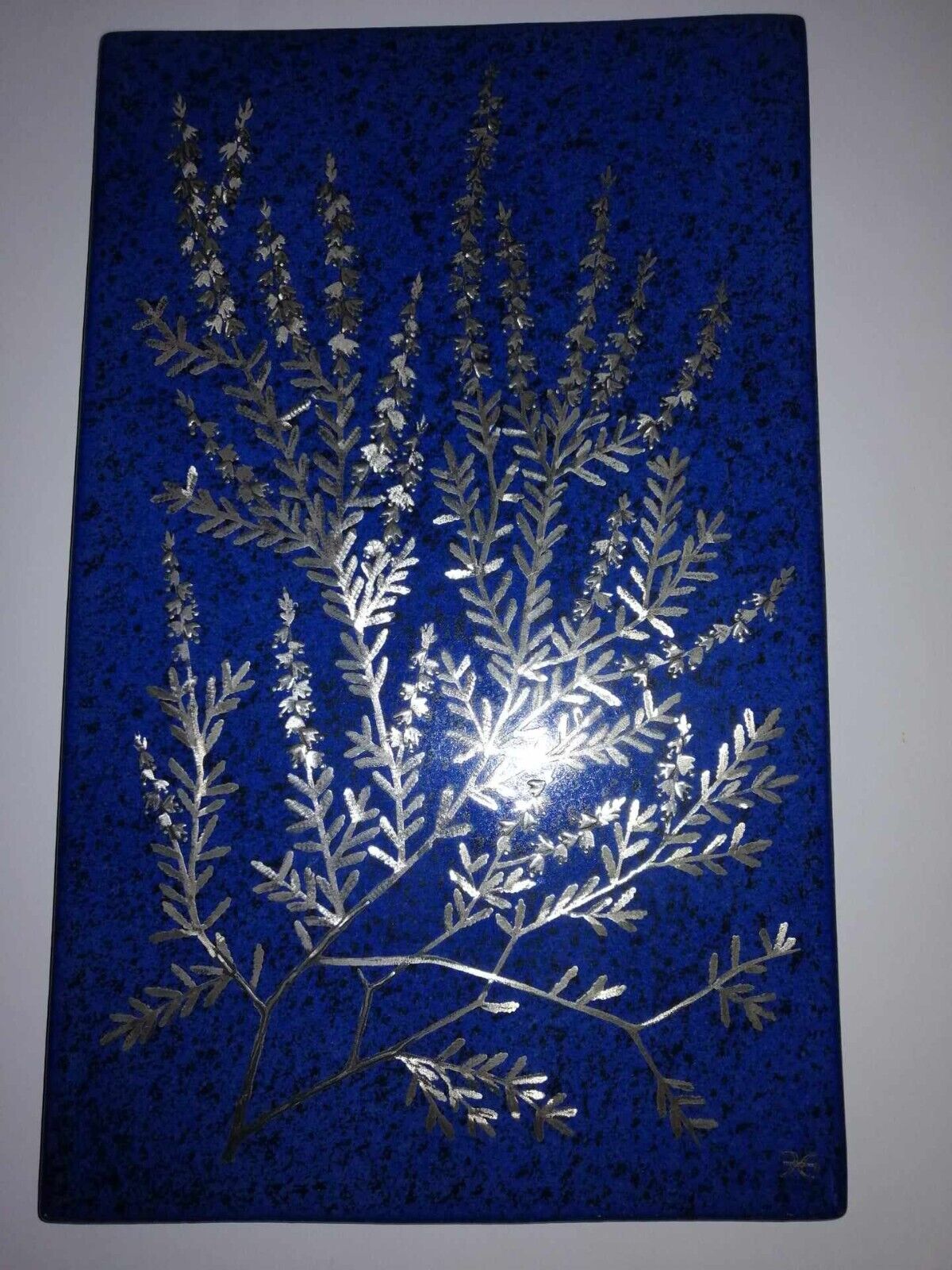 Blue Ceramic Wall Plaque Gustavsberg Heinz Erret silver inlays Calluna vulgaris