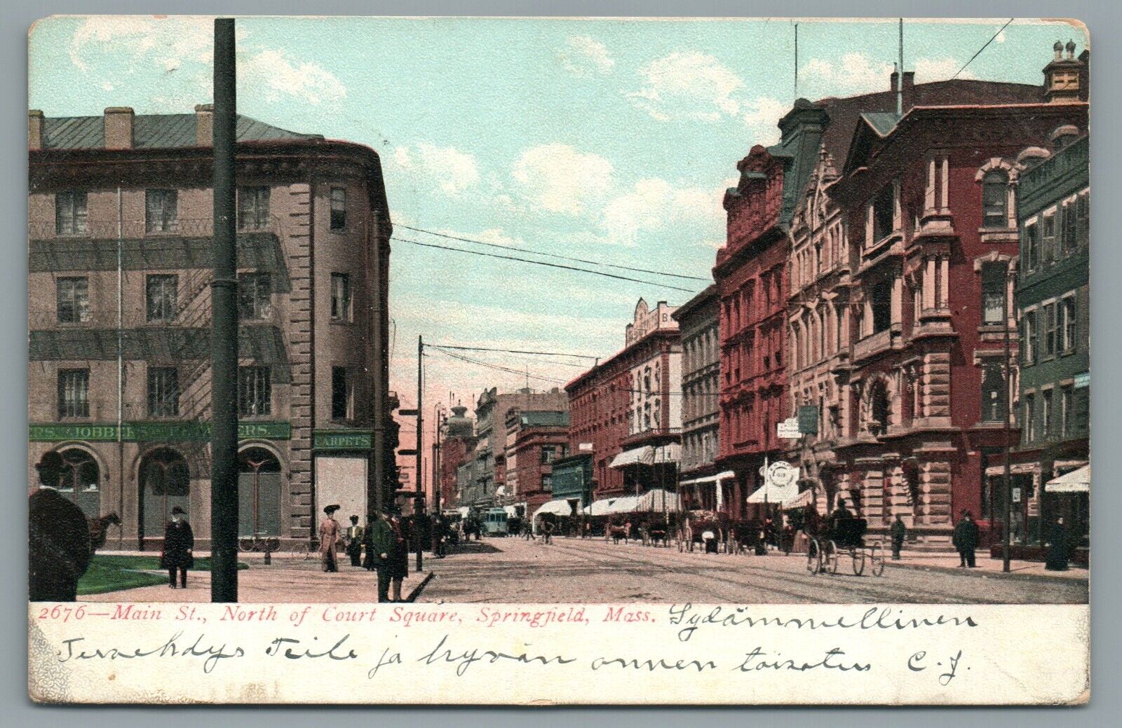 Main St. North Of Court Square View Springfield Mass Vintage Postcard c1902