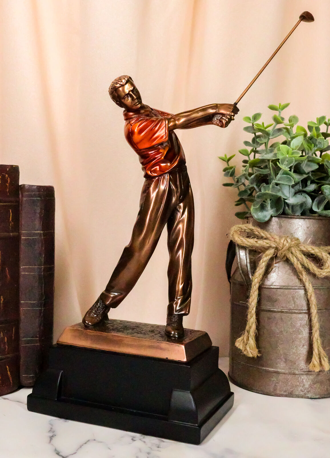 Pro Golfer Swinging Golf Club Bronze Electroplated Statue With Trophy Base 12\