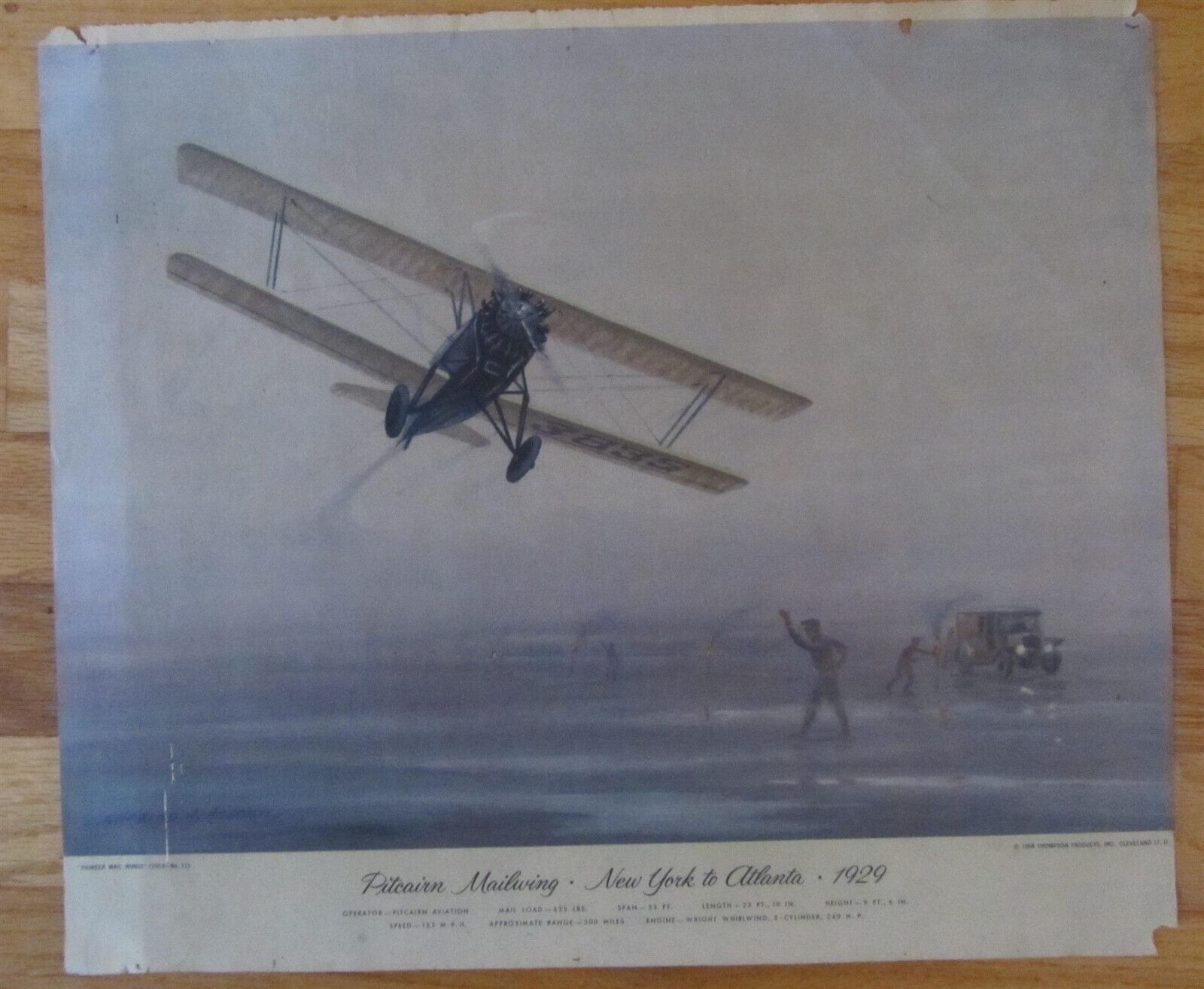 Vintage Pitcairn Mailwing ~ NY to Atlanta 1929 Hubbell calendar print 1958