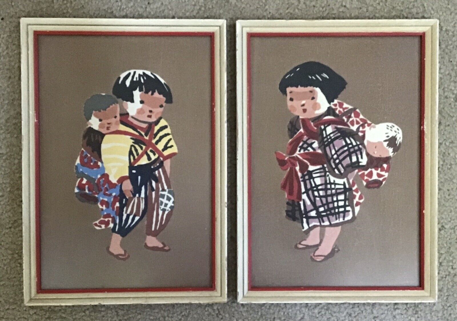Pair of Original Japanese Woodblocks Prints By Kiyoshi Saito, Boy & Girl