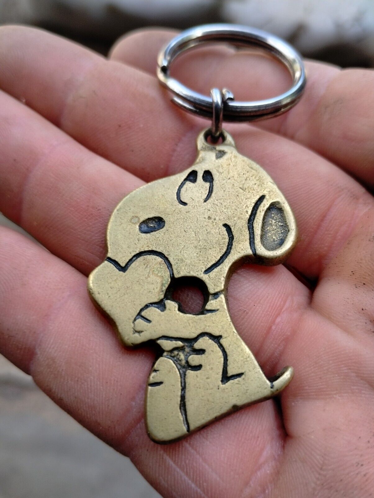 Vintage Snoopy 1958 Solid Brass Keychain