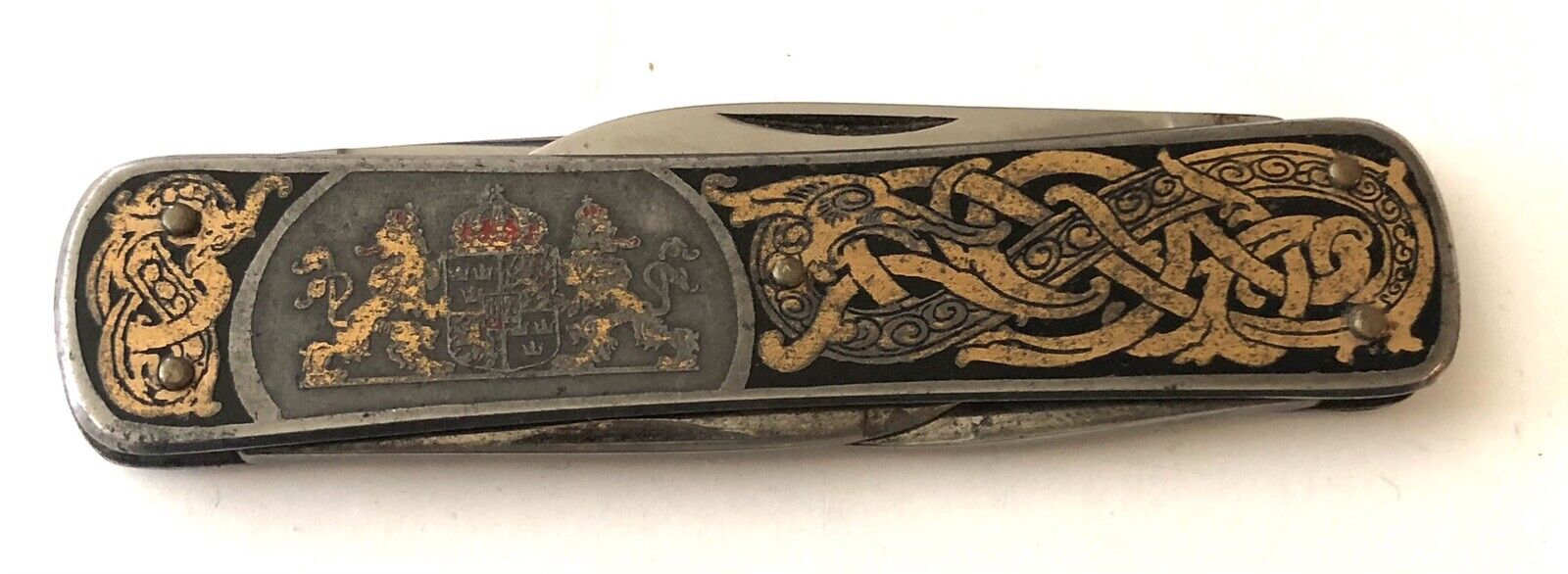 Antique Emil Olsson Eskilstuna Sweden Lion Crest Crown Pocket Knife Multi Blades