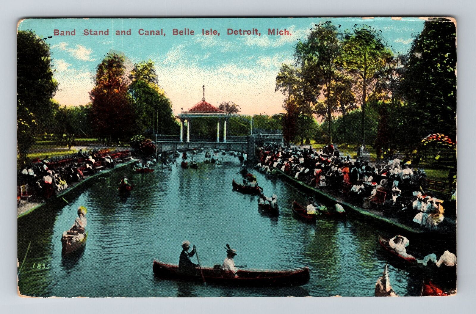 Detroit MI-Michigan, Band Stand And Canal, Belle Isle, Vintage Postcard