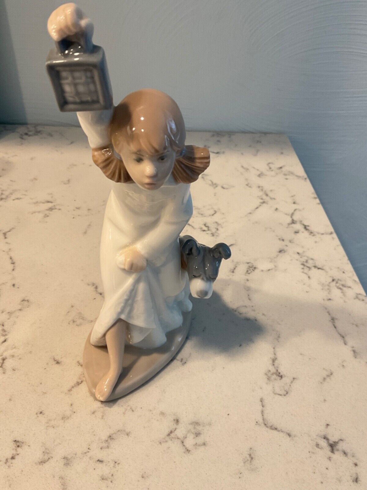 NAO By Lladro “Who’s There?” Girl With Lantern And Dog #1111 Figurine