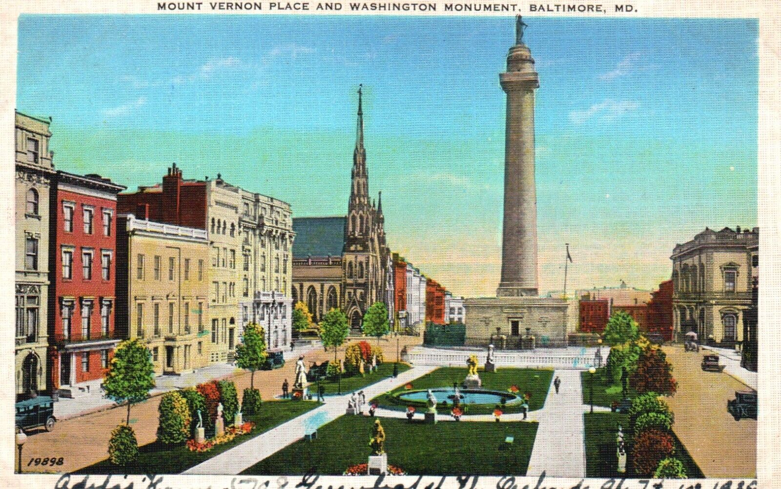Postcard MD Baltimore Washington Monument Mt Vernon Place 1930s Vintage PC J9564